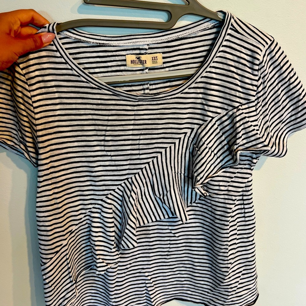 Girls striped hollister tee with ruffle black/white size XXS